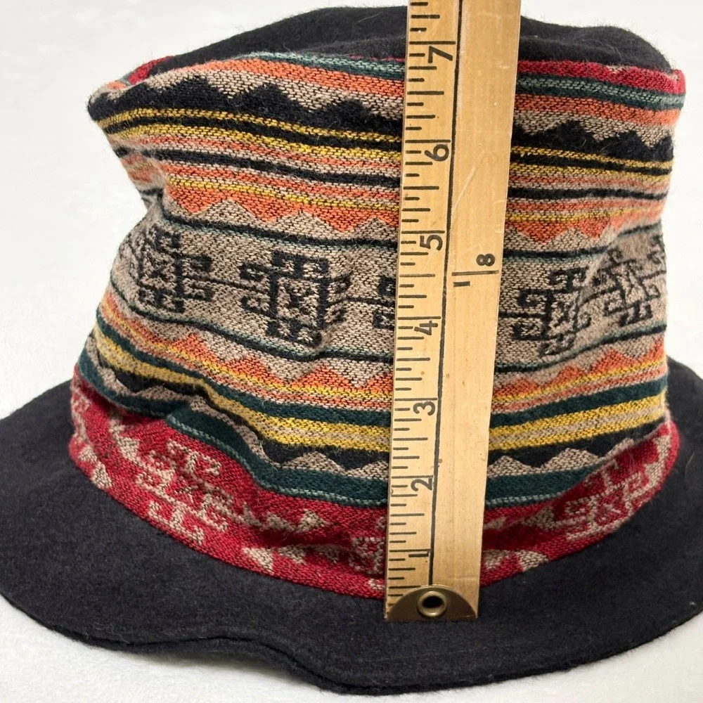 KDdidITY Boho Aztec Woven Wool Bucket Hat Festival Indie Grunge 90s Hippie VTG